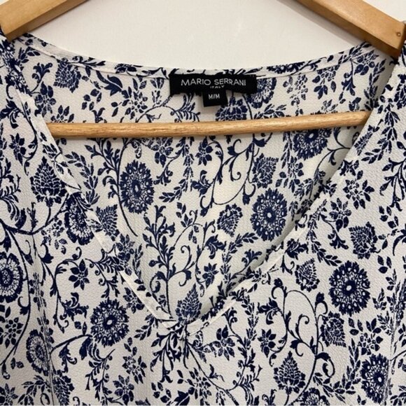 MARIO Serrani blue white midi dress bohemian lightweight floral pattern medium - Picture 3 of 11